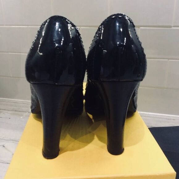 Y2K Fendi Designer Patent Leather Peep Toe Pump Sz 10 - Picture 4 of 14
